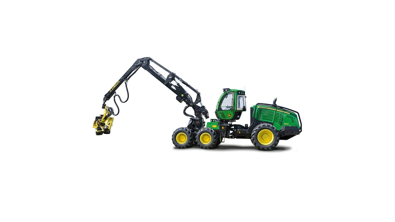 1270G Wheeled Harvester with white background. | 4re Equipment | ID: 1270gwj